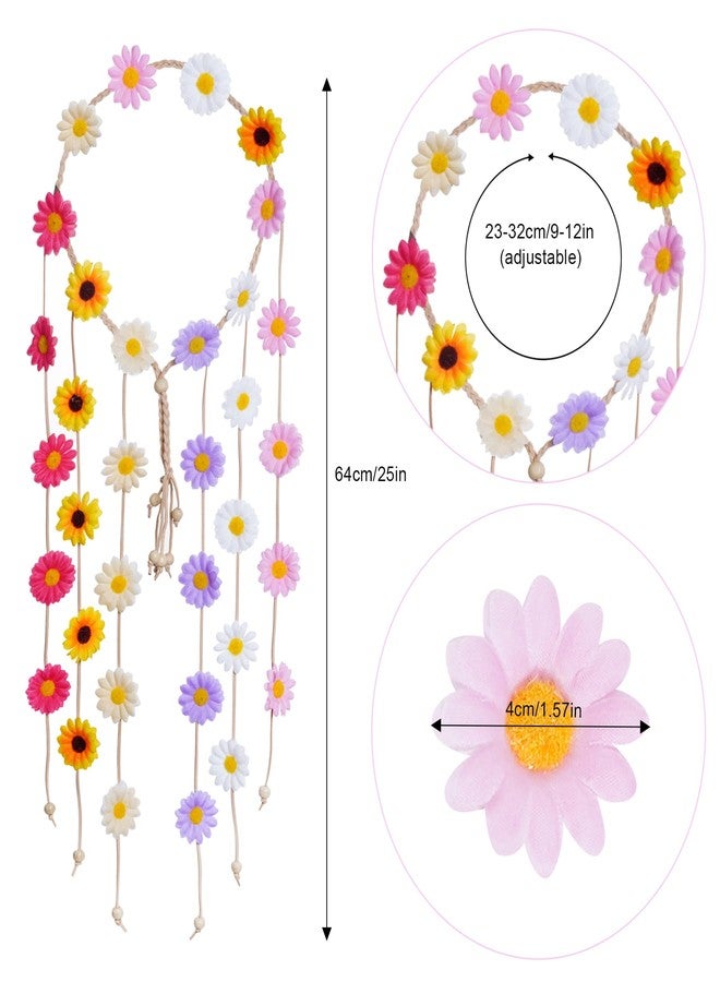 Sucrain 2pcs Flower Hippie Headband Floral Crown Summer Sunflower Hair Accessories for 70s Bohemian Costumes Style for Women (White+Colorful) - Image 2